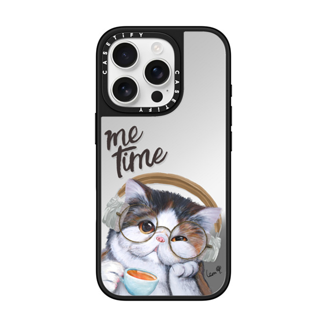 LeonLollipop x CASETiFY iPhone 16 Pro ケース Silver on Black ミラーケース MagSafe対応 Gloomie Cat Coffee by LeonLollipop