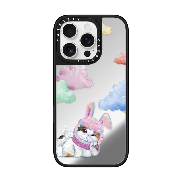 LeonLollipop x CASETiFY iPhone 16 Pro ケース Silver on Black ミラーケース MagSafe対応 Gloomie Cat Sky by LeonLollipop