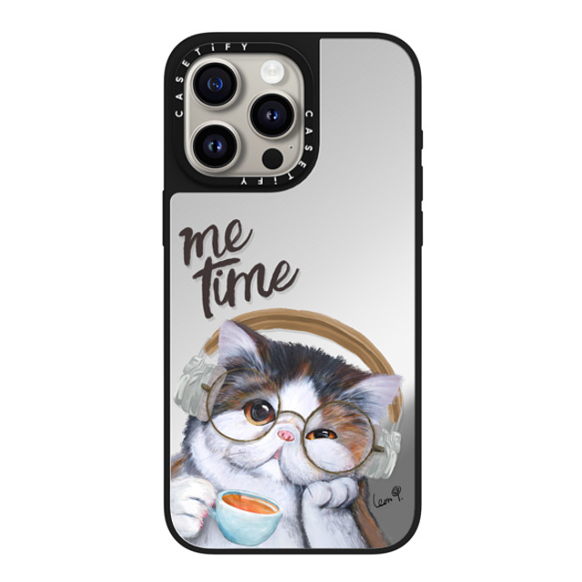 LeonLollipop x CASETiFY iPhone 15 Pro Max ケース Silver on Black ミラーケース MagSafe対応 Gloomie Cat Coffee by LeonLollipop