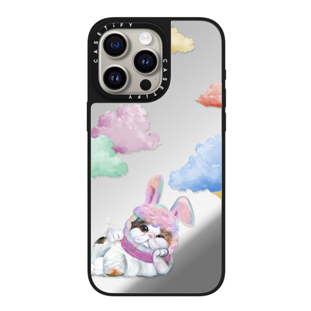 LeonLollipop x CASETiFY iPhone 15 Pro Max ケース Silver on Black ミラーケース MagSafe対応 Gloomie Cat Sky by LeonLollipop