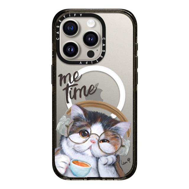 LeonLollipop x CASETiFY iPhone 15 Pro ケース ブラック インパクトケース MagSafe対応 Gloomie Cat Coffee by LeonLollipop