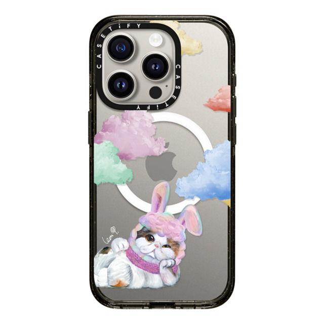 LeonLollipop x CASETiFY iPhone 15 Pro ケース ブラック インパクトケース MagSafe対応 Gloomie Cat Sky by LeonLollipop