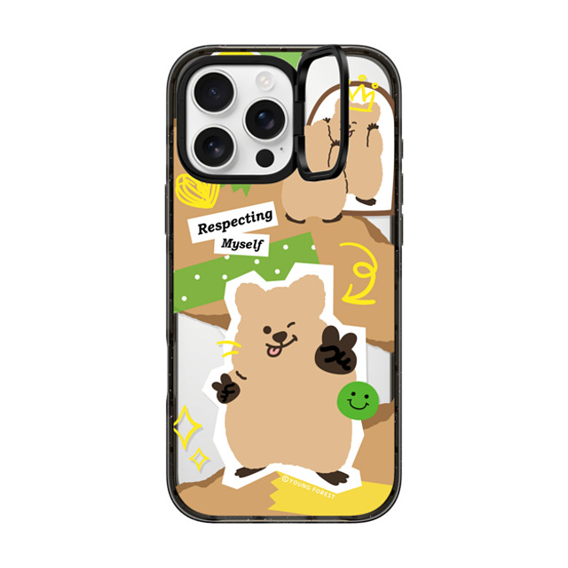 CASETiFY iPhone 16 Pro Max ケース ブラック インパクトリングスタンドケース MagSafe対応 Respecting myself KKOTKA young forest