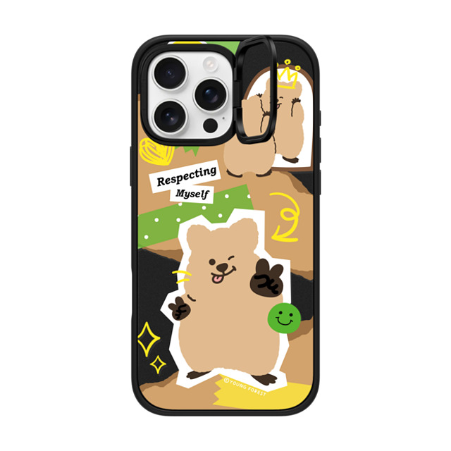 CASETiFY iPhone 16 Pro Max ケース マットブラック インパクトリングスタンドケース MagSafe対応 Respecting myself KKOTKA young forest