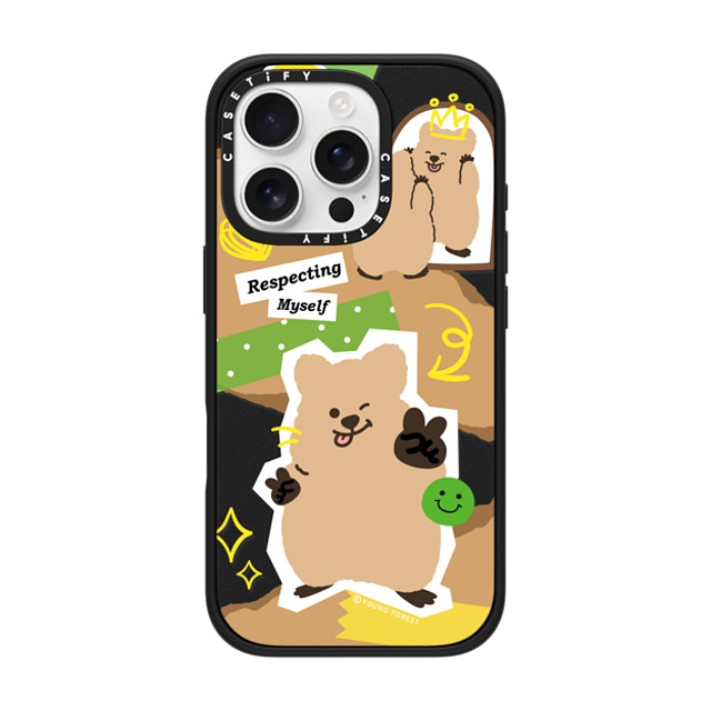 CASETiFY iPhone 16 Pro ケース マットブラック インパクトケース MagSafe対応 Respecting myself KKOTKA young forest