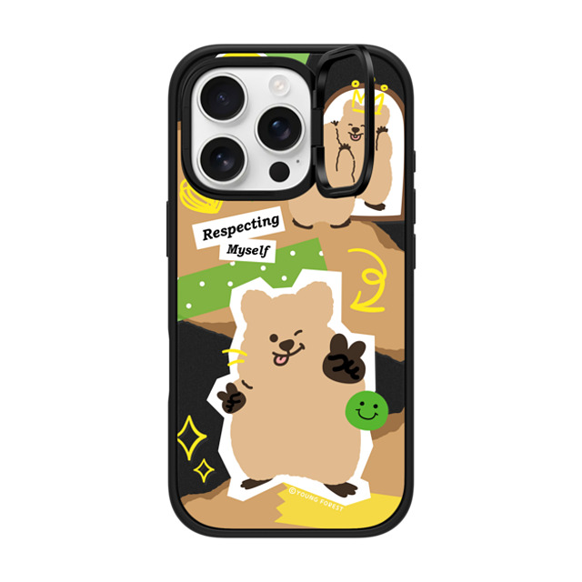 CASETiFY iPhone 16 Pro ケース マットブラック インパクトリングスタンドケース MagSafe対応 Respecting myself KKOTKA young forest