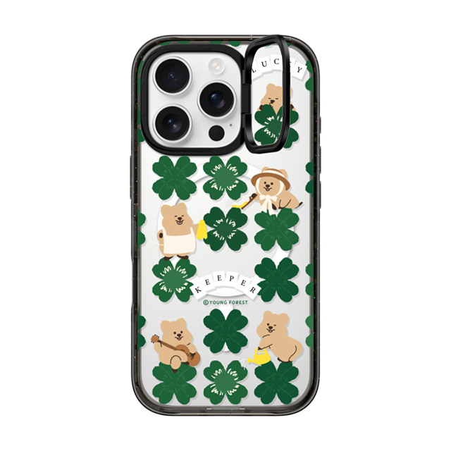 CASETiFY iPhone 16 Pro ケース ブラック インパクトリングスタンドケース MagSafe対応 KKOTKA is lucky keeper young forest