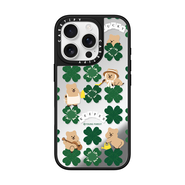 CASETiFY iPhone 16 Pro ケース Silver on Black ミラーケース MagSafe対応 KKOTKA is lucky keeper young forest