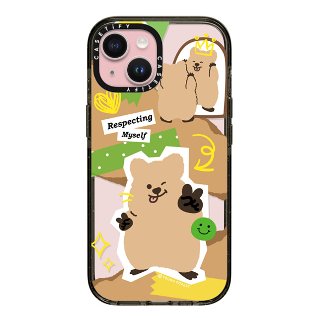 CASETiFY iPhone 15 ケース ブラック インパクトケース Respecting myself KKOTKA young forest