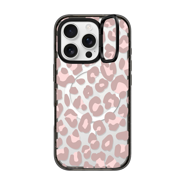 CASETiFY iPhone 16 Pro ケース ブラック インパクトリングスタンドケース MagSafe対応 Leopard,Animal,Animal Dusty Pink Leopard Phone Case