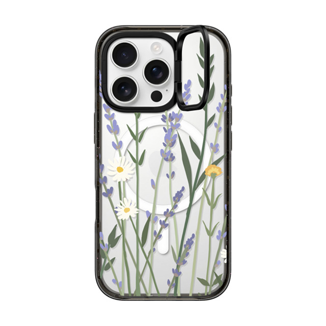 CASETiFY iPhone 16 Pro ケース ブラック インパクトリングスタンドケース MagSafe対応 フローラル LANA LAVENDER MIX