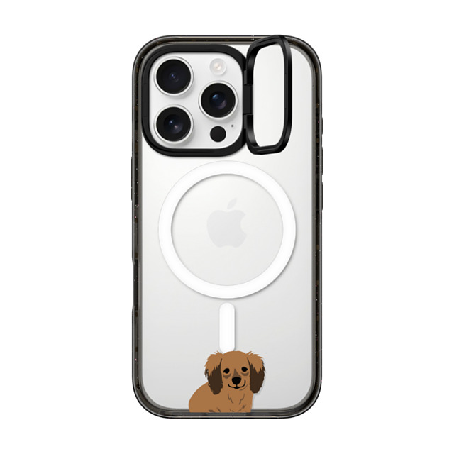 CASETiFY iPhone 16 Pro ケース ブラック インパクトリングスタンドケース MagSafe対応 Sitting Dachshund casetifylab