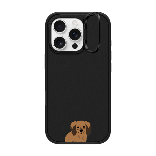 CASETiFY iPhone 16 Pro ケース マットブラック インパクトリングスタンドケース MagSafe対応 Sitting Dachshund casetifylab