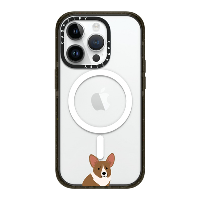 CASETiFY iPhone 14 Pro ケース ブラック インパクトケース MagSafe対応 犬 Sitting Corgi