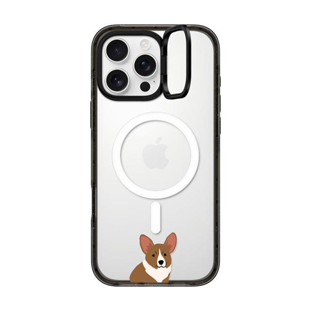 CASETiFY iPhone 16 Pro Max ケース ブラック インパクトリングスタンドケース MagSafe対応 犬 Sitting Corgi