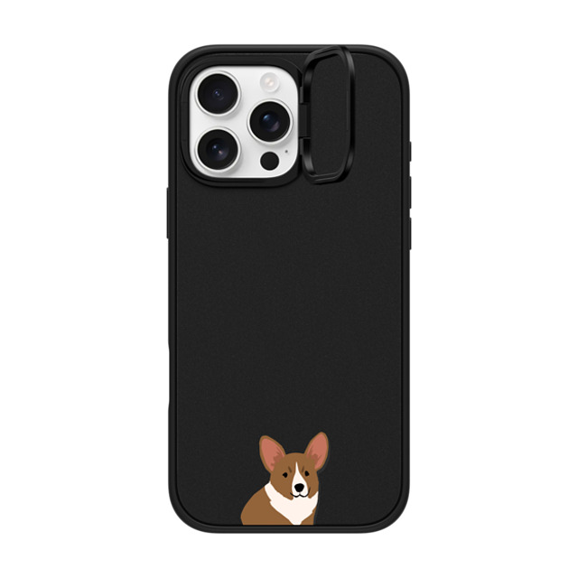 CASETiFY iPhone 16 Pro Max ケース マットブラック インパクトリングスタンドケース MagSafe対応 犬 Sitting Corgi