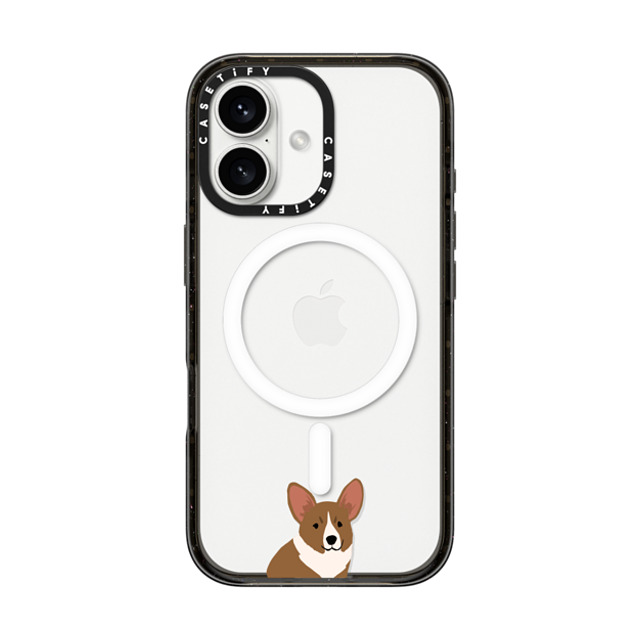 CASETiFY iPhone 16 ケース ブラック インパクトケース MagSafe対応 犬 Sitting Corgi