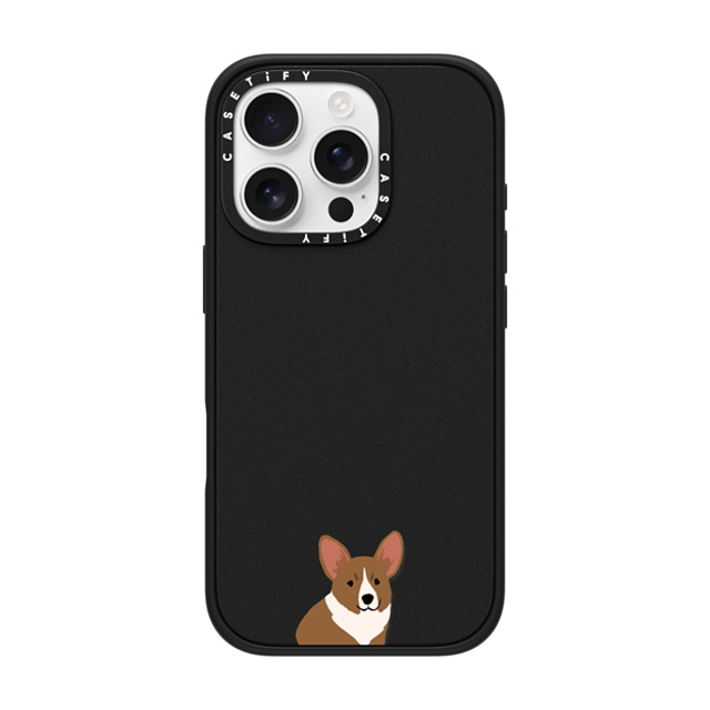 CASETiFY iPhone 16 Pro ケース マットブラック インパクトケース MagSafe対応 犬 Sitting Corgi