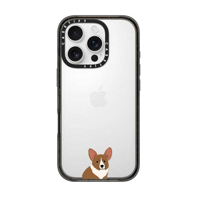 CASETiFY iPhone 16 Pro ケース ブラック インパクトケース 犬 Sitting Corgi