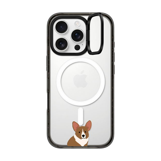 CASETiFY iPhone 16 Pro ケース ブラック インパクトリングスタンドケース MagSafe対応 犬 Sitting Corgi