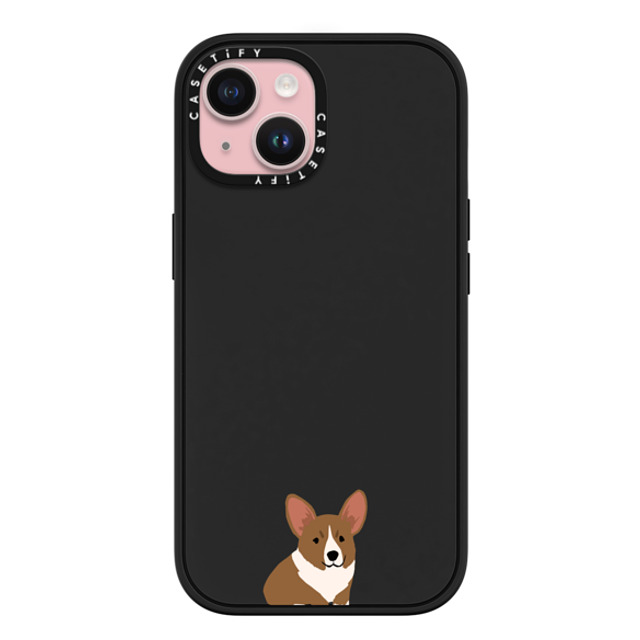 CASETiFY iPhone 15 ケース マットブラック インパクトケース MagSafe対応 犬 Sitting Corgi