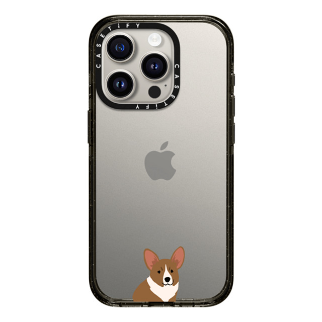 CASETiFY iPhone 15 Pro ケース ブラック インパクトケース 犬 Sitting Corgi