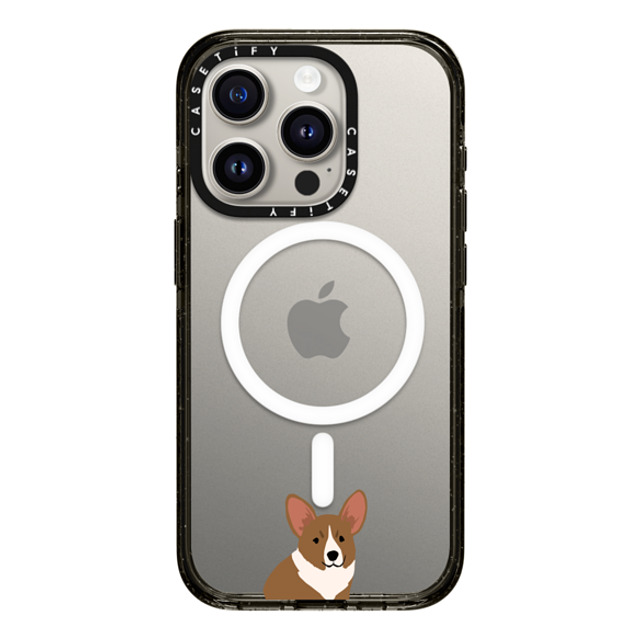 CASETiFY iPhone 15 Pro ケース ブラック インパクトケース MagSafe対応 犬 Sitting Corgi