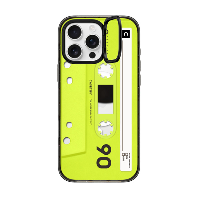 CASETiFY iPhone 16 Pro Max ケース ブラック インパクトリングスタンドケース MagSafe対応 Cassette CASETiFY MiXTAPE - Neon Yellow