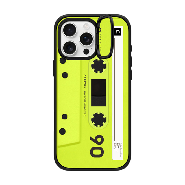 CASETiFY iPhone 16 Pro Max ケース マットブラック インパクトリングスタンドケース MagSafe対応 Cassette CASETiFY MiXTAPE - Neon Yellow