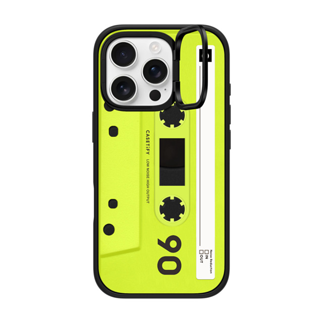 CASETiFY iPhone 16 Pro ケース マットブラック インパクトリングスタンドケース MagSafe対応 Cassette CASETiFY MiXTAPE - Neon Yellow