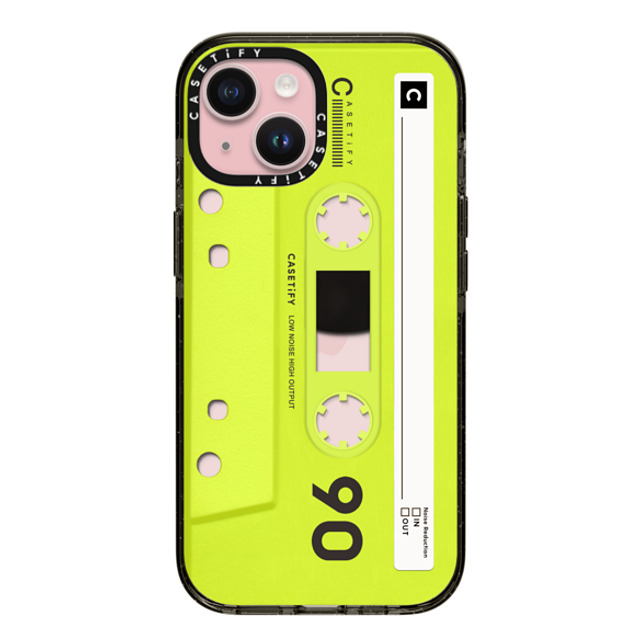 CASETiFY iPhone 15 ケース ブラック インパクトケース Cassette CASETiFY MiXTAPE - Neon Yellow