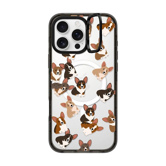 CASETiFY iPhone 16 Pro Max ケース ブラック インパクトリングスタンドケース MagSafe対応 犬 Corgi Jumble