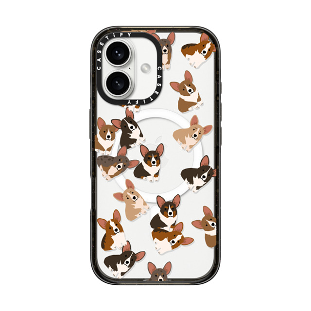 CASETiFY iPhone 16 ケース ブラック インパクトケース MagSafe対応 犬 Corgi Jumble