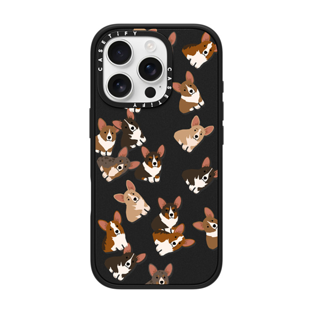 CASETiFY iPhone 16 Pro ケース マットブラック インパクトケース 犬 Corgi Jumble