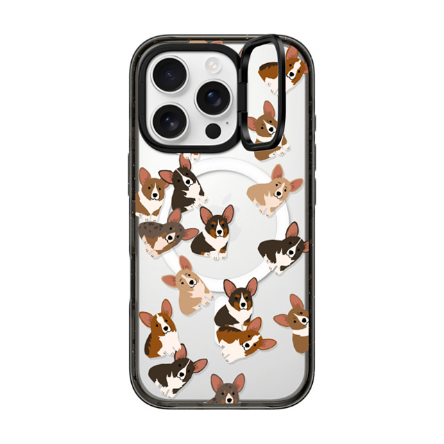 CASETiFY iPhone 16 Pro ケース ブラック インパクトリングスタンドケース MagSafe対応 犬 Corgi Jumble