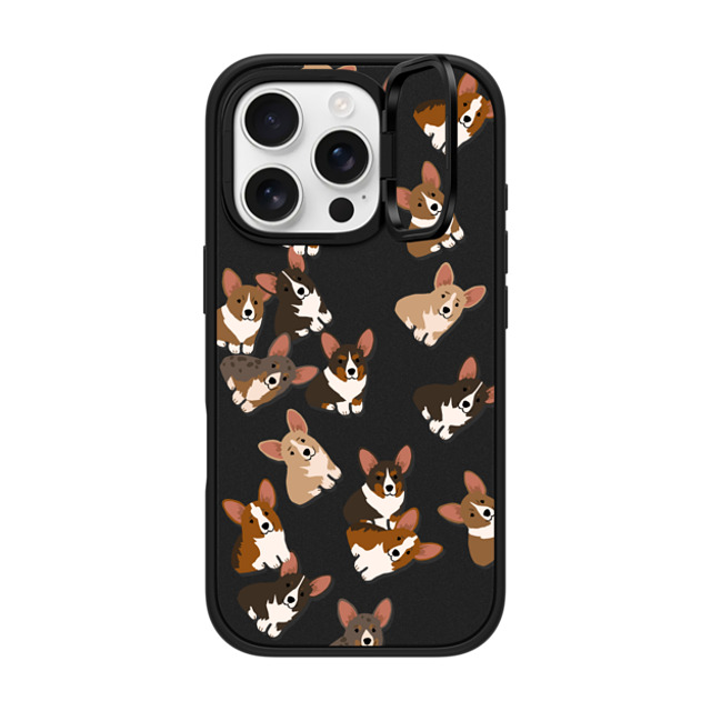 CASETiFY iPhone 16 Pro ケース マットブラック インパクトリングスタンドケース MagSafe対応 犬 Corgi Jumble