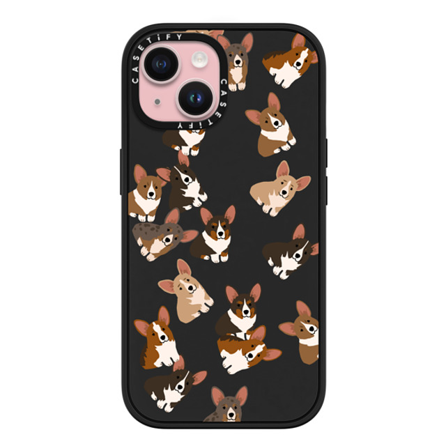 CASETiFY iPhone 15 ケース マットブラック インパクトケース MagSafe対応 犬 Corgi Jumble