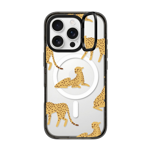 CASETiFY iPhone 16 Pro ケース ブラック インパクトリングスタンドケース MagSafe対応 Leopard,Animal,Animal Cheetah Power