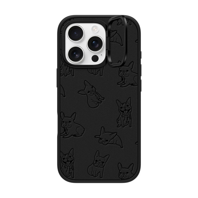 CASETiFY iPhone 16 Pro ケース マットブラック インパクトリングスタンドケース MagSafe対応 犬 Pardon My Frenchie - Black