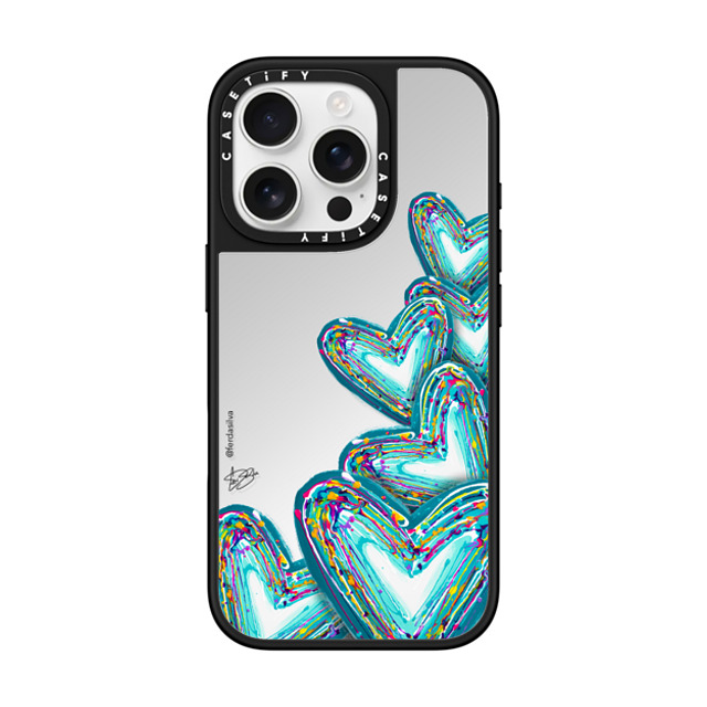 Fer Da Sliva x CASETiFY iPhone 16 Pro Case Heart,Love Silver on Black ミラーケース MagSafe対応 Corazon de Fer Multi-Teal Father's Day Fer Da Sliva x CASETiFY iPhone 16 Pro Case Heart,Love Silver on Black ミラーケース MagSafe対応 Corazon de Fer Multi-Teal Father's Day