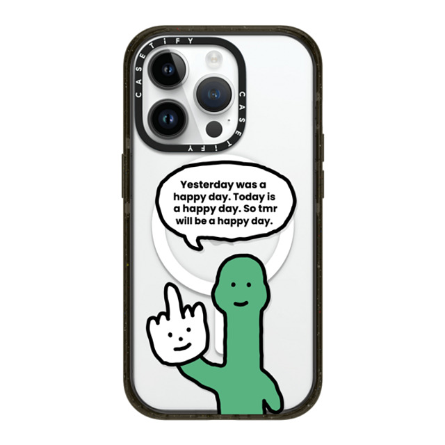 CASETiFY iPhone 14 Pro ケース ブラック インパクトケース MagSafe対応 I Have Something To Say Custom Case - (Yesterday was a happy day. Today is a happy day. So tmr will be a happy day.) chloechan442