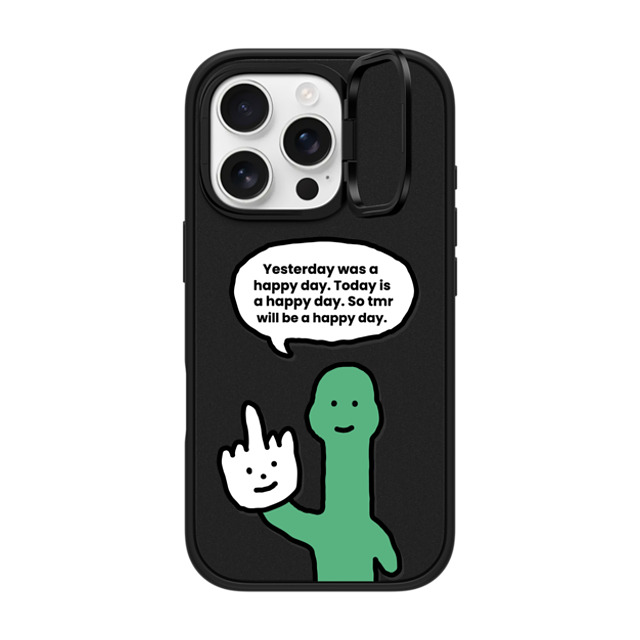 CASETiFY iPhone 16 Pro ケース マットブラック インパクトリングスタンドケース MagSafe対応 I Have Something To Say Custom Case - (Yesterday was a happy day. Today is a happy day. So tmr will be a happy day.) chloechan442