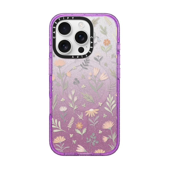 CASETiFY iPhone 16 Pro Case Glitter Purple Impact Case MagSafe Compatible フローラル delicate florals CASETiFY iPhone 16 Pro Case Glitter Purple Impact Case MagSafe Compatible フローラル delicate florals