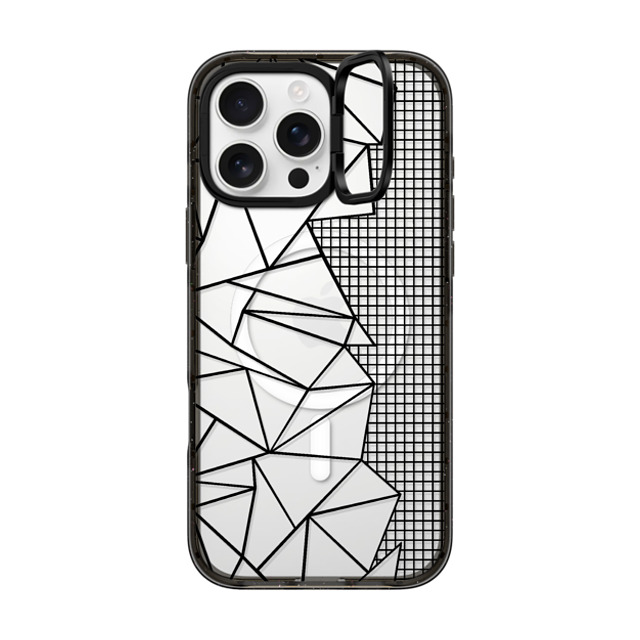 Emeline x CASETiFY iPhone 16 Pro Max ケース ブラック インパクトリングスタンドケース MagSafe対応 Ab Outline Grid on Side Black Transparent