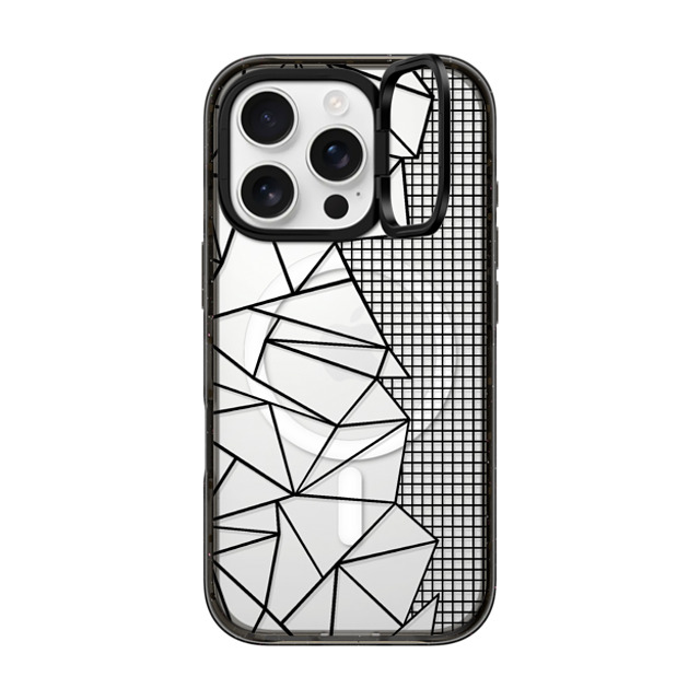 Emeline x CASETiFY iPhone 16 Pro ケース ブラック インパクトリングスタンドケース MagSafe対応 Ab Outline Grid on Side Black Transparent