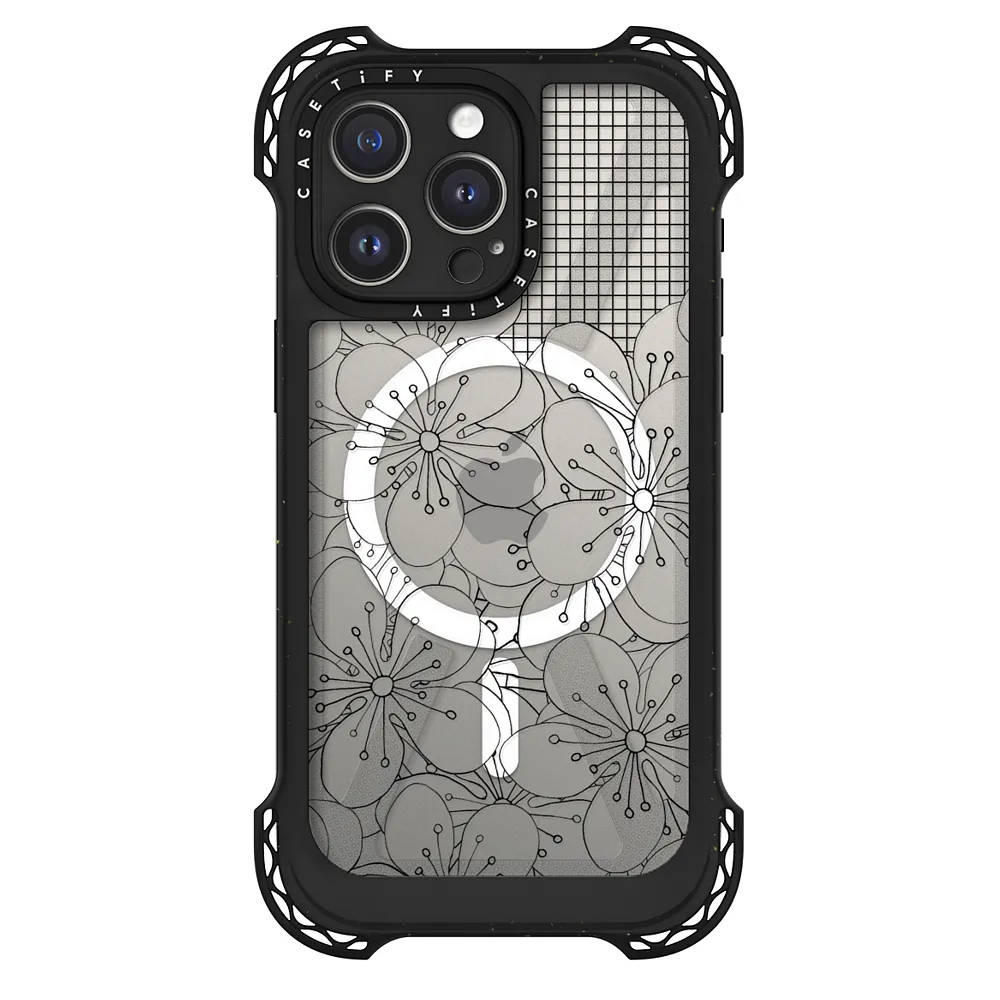 Cherry Blossom Grid Black Transparent CASETiFY