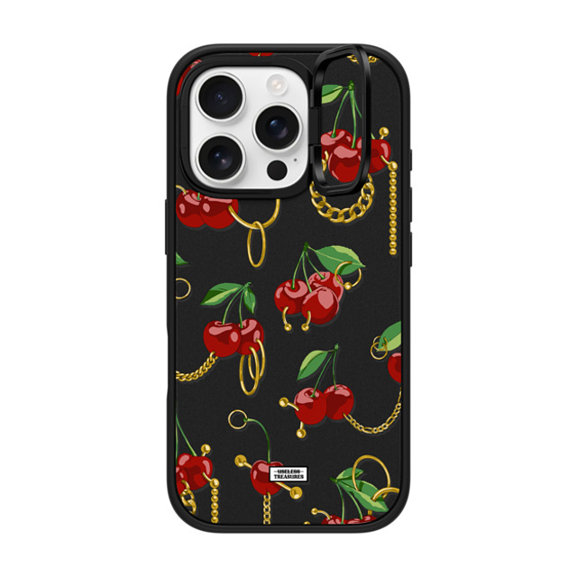 Useless Treasures x CASETiFY iPhone 16 Pro ケース マットブラック インパクトリングスタンドケース MagSafe対応 Cherry Bling By Useless Treasures