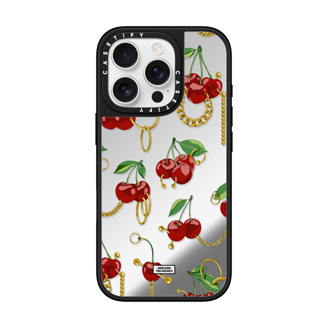 Useless Treasures x CASETiFY iPhone 16 Pro ケース Silver on Black ミラーケース MagSafe対応 Cherry Bling By Useless Treasures