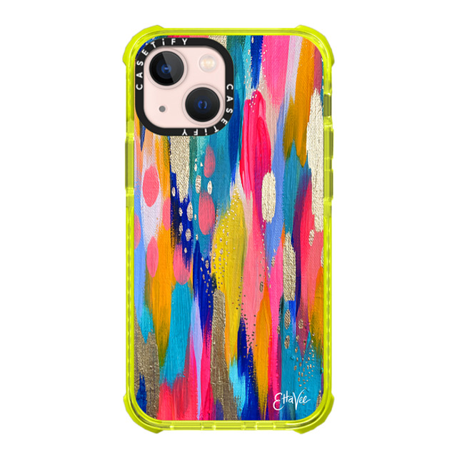 EttaVee x CASETiFY iPhone 13 Mini Case ネオン イエロー ウルトラインパクトケース EttaVee Summer Brushstroke