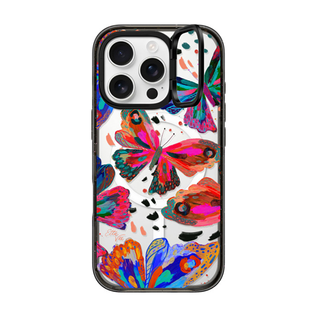 EttaVee x CASETiFY iPhone 16 Pro ケース ブラック インパクトリングスタンドケース MagSafe対応 Colorflies by EttaVee